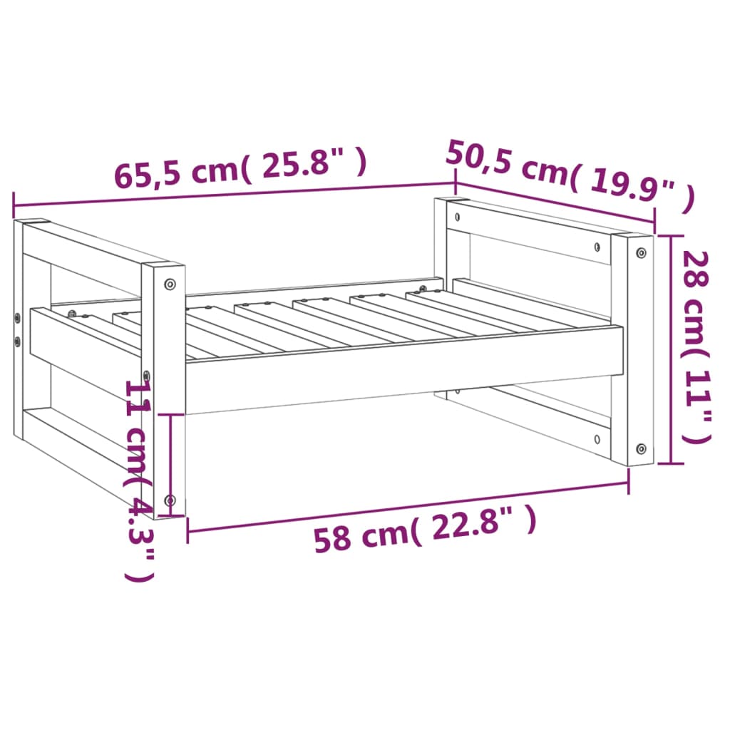 vidaXL Legowisko dla psa, czarne, 65,5x50,5x28 cm, lite drewno sosnowe