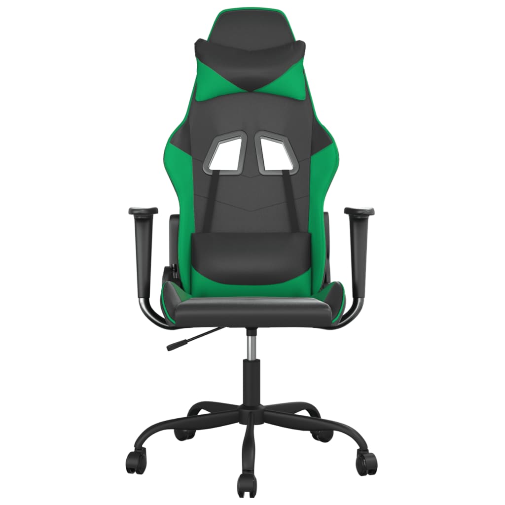 vidaXL Masujący fotel gamingowy, czarno-zielony, sztuczna skóra