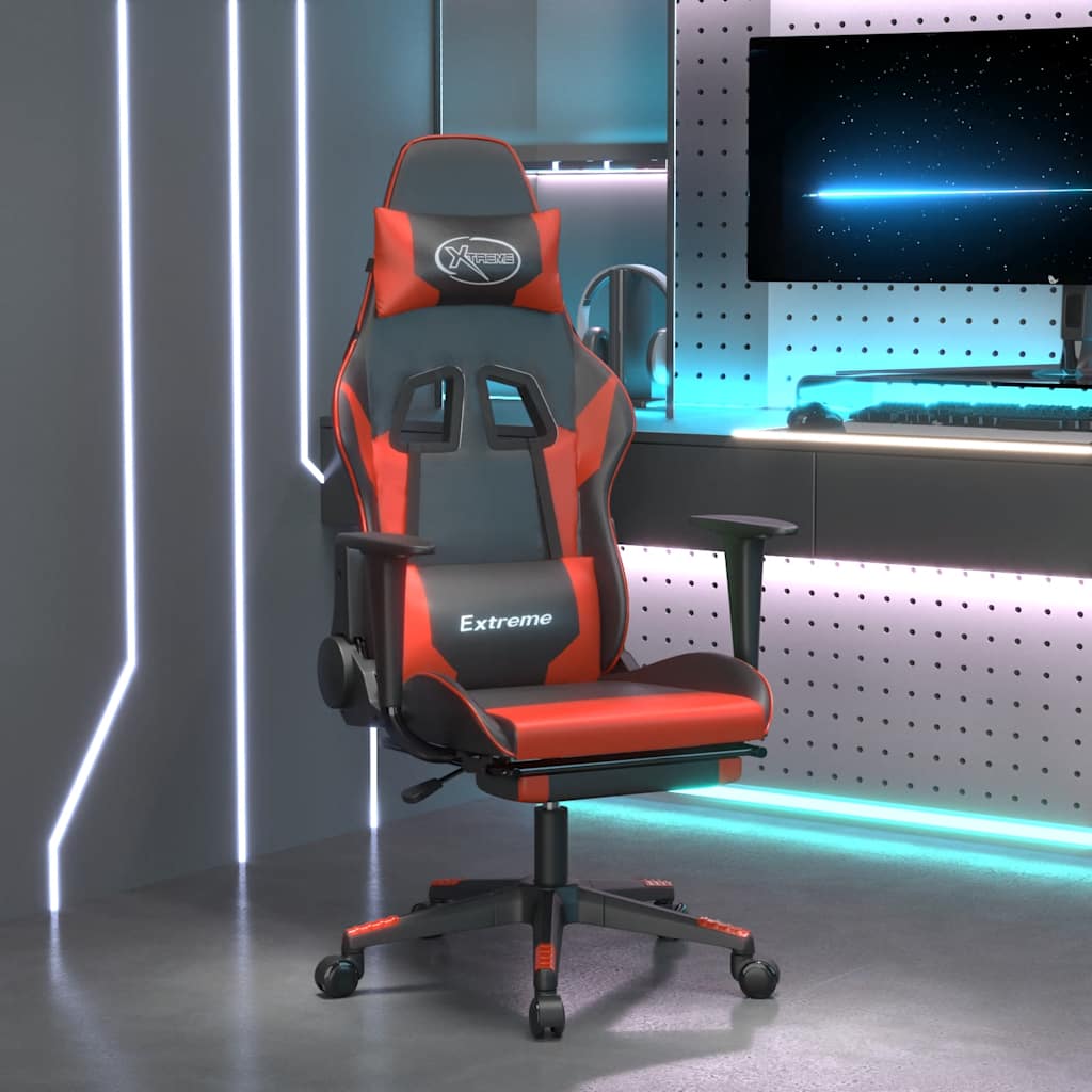 vidaXL Masujący fotel gamingowy z podnóżkiem, czarno-czerwony