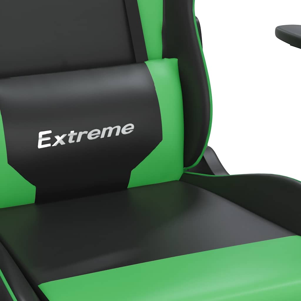 vidaXL Masujący fotel gamingowy z podnóżkiem, czarno-zielony, ekoskóra