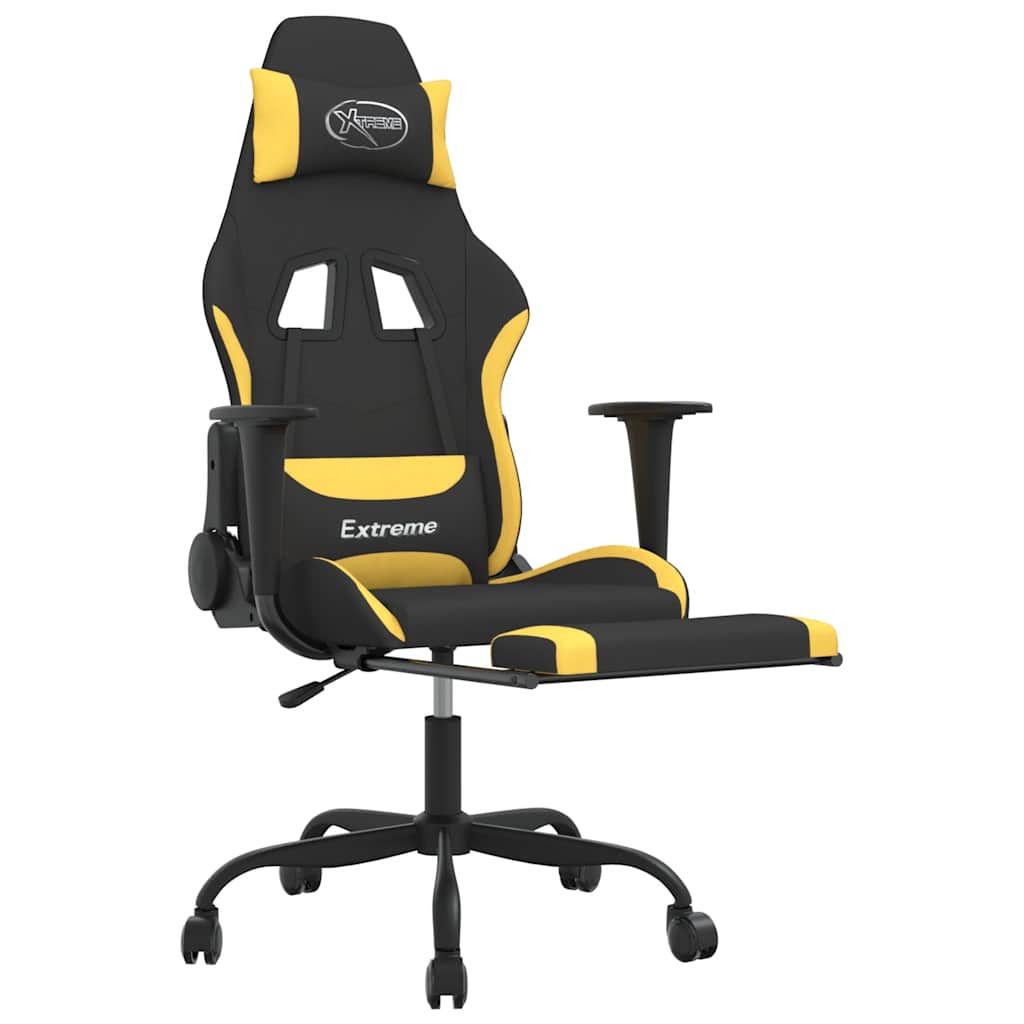 vidaXL Fotel gamingowy z podnóżkiem i masażem, czarno-żółty, tkanina