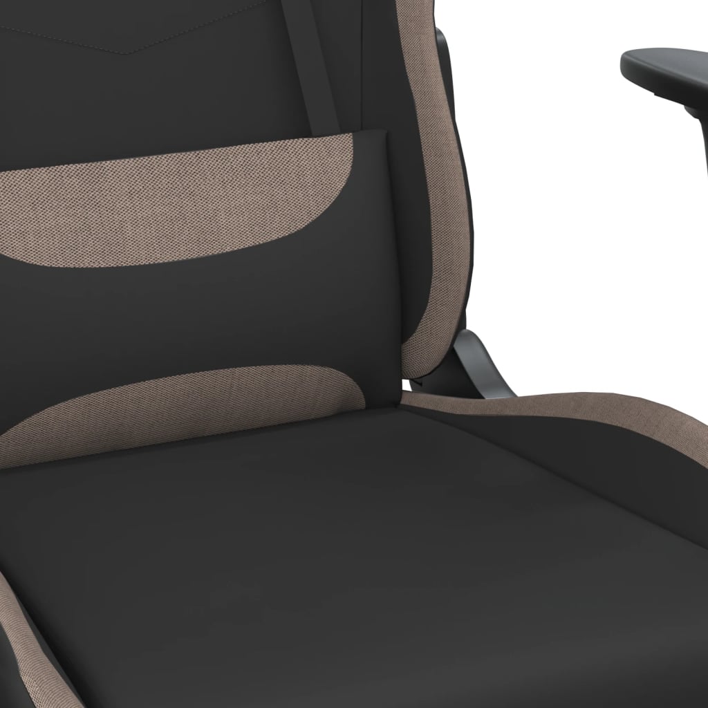 vidaXL Fotel gamingowy z podnóżkiem i masażem, czarno-taupe, tkanina