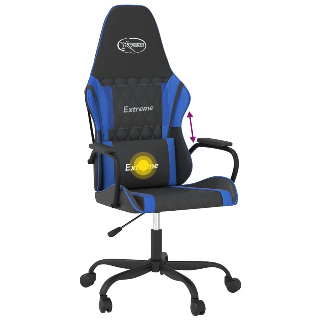 vidaXL Masujący fotel gamingowy, czarno-niebieski, sztuczna skóra