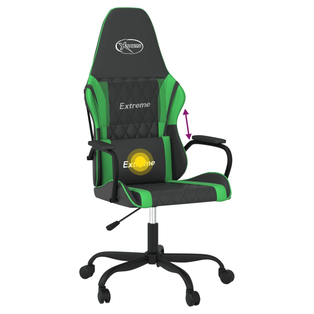 vidaXL Masujący fotel gamingowy, czarno-zielony, sztuczna skóra
