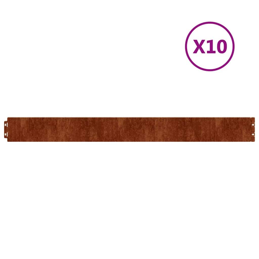 vidaXL Obrzeża trawnikowe, 10 szt., 10x103 cm, giętkie, stal Corten