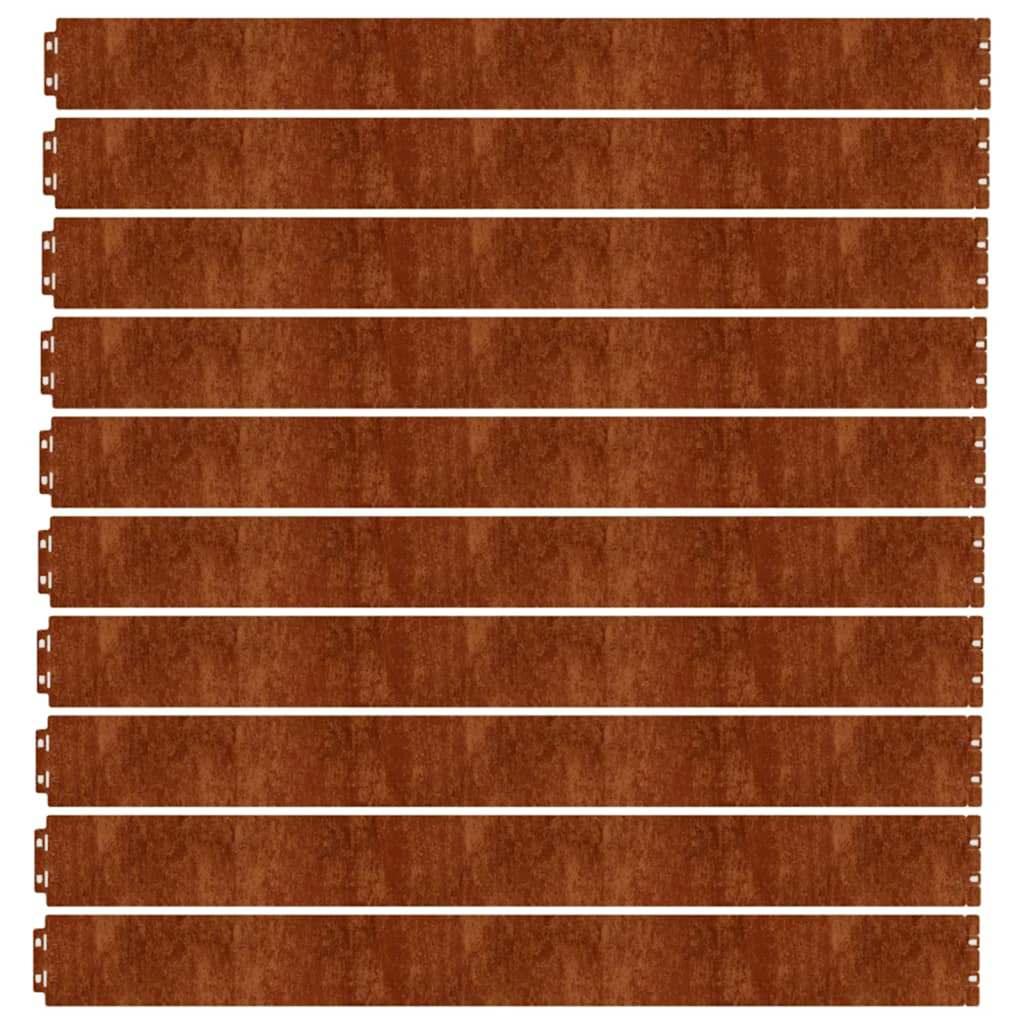 vidaXL Obrzeża trawnikowe, 10 szt., 10x103 cm, giętkie, stal Corten