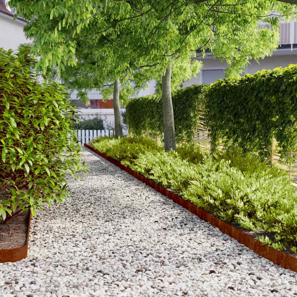 vidaXL Obrzeża trawnikowe, 10 szt., 10x103 cm, giętkie, stal Corten