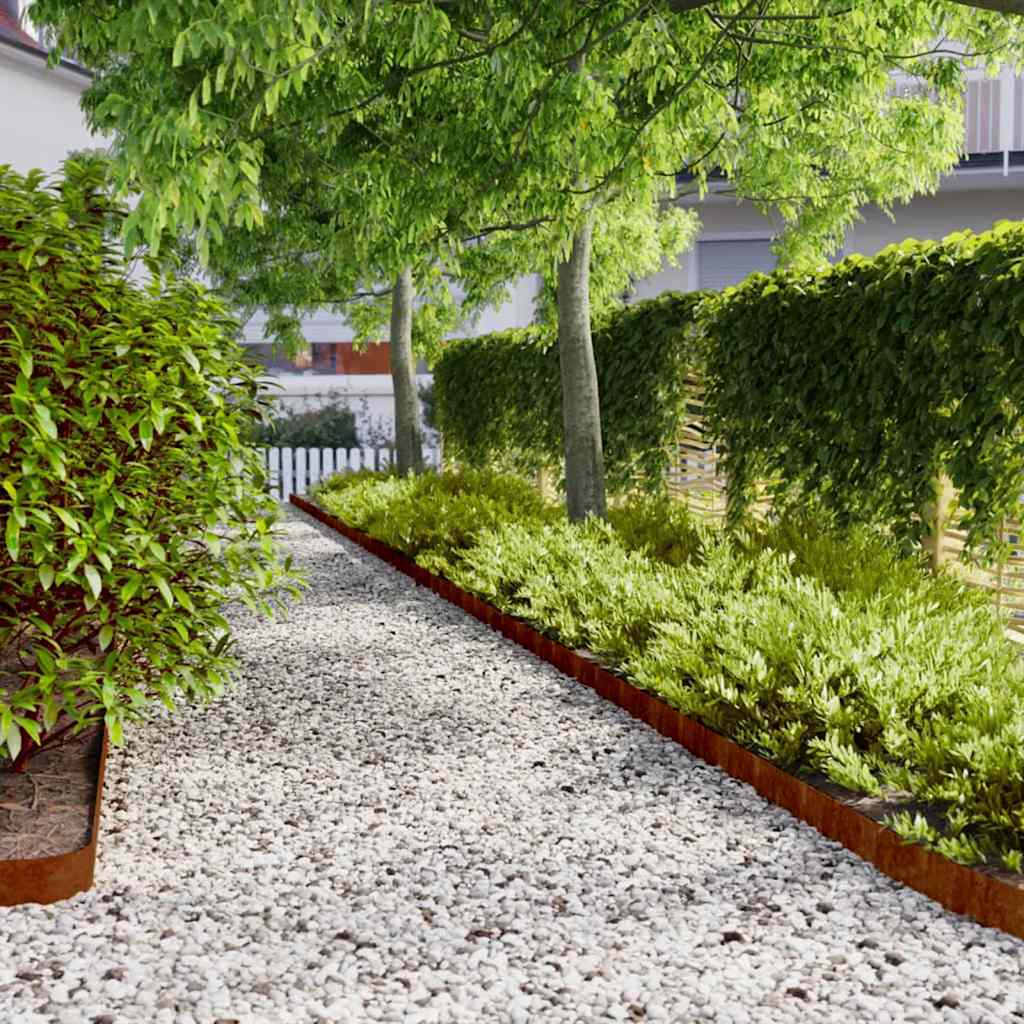 vidaXL Obrzeża trawnikowe, 50 szt., 10x103 cm, giętkie, stal Corten