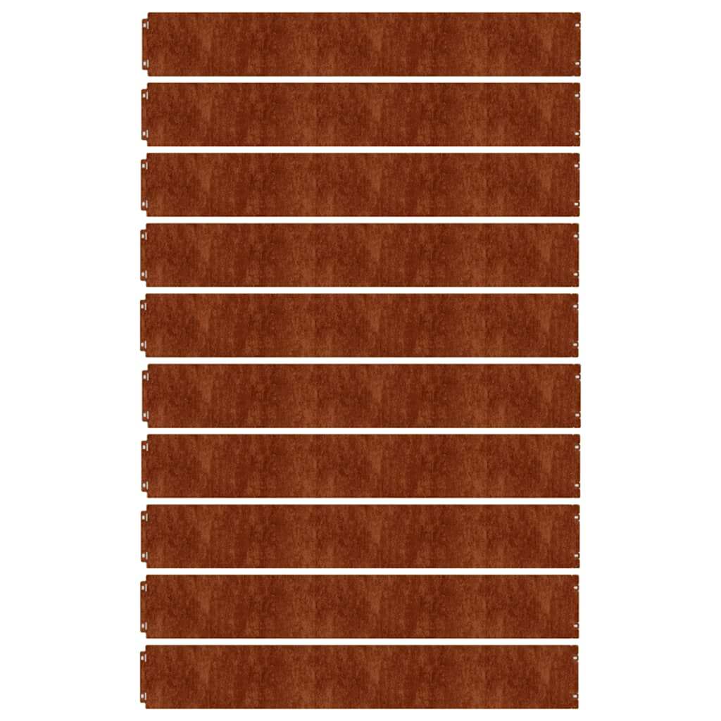 vidaXL Obrzeża trawnikowe, 10 szt., 15x103 cm, giętkie, stal Corten