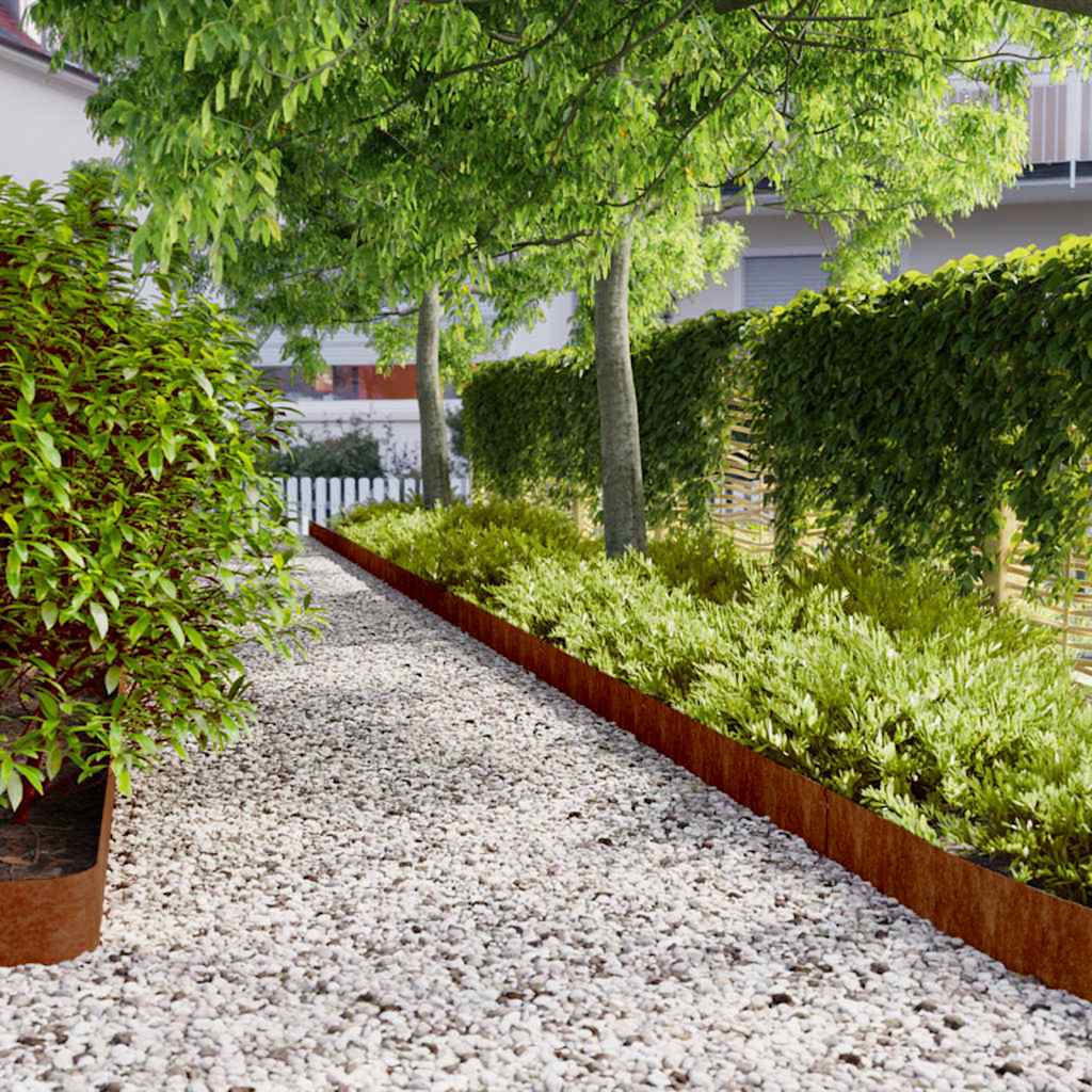 vidaXL Obrzeża trawnikowe, 10 szt., 15x103 cm, giętkie, stal Corten