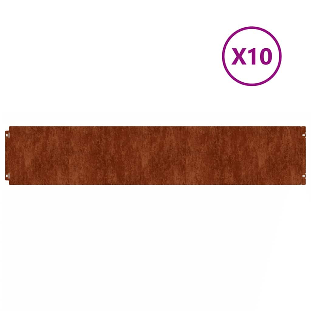 vidaXL Obrzeża trawnikowe, 10 szt., 20x103 cm, giętkie, stal Corten