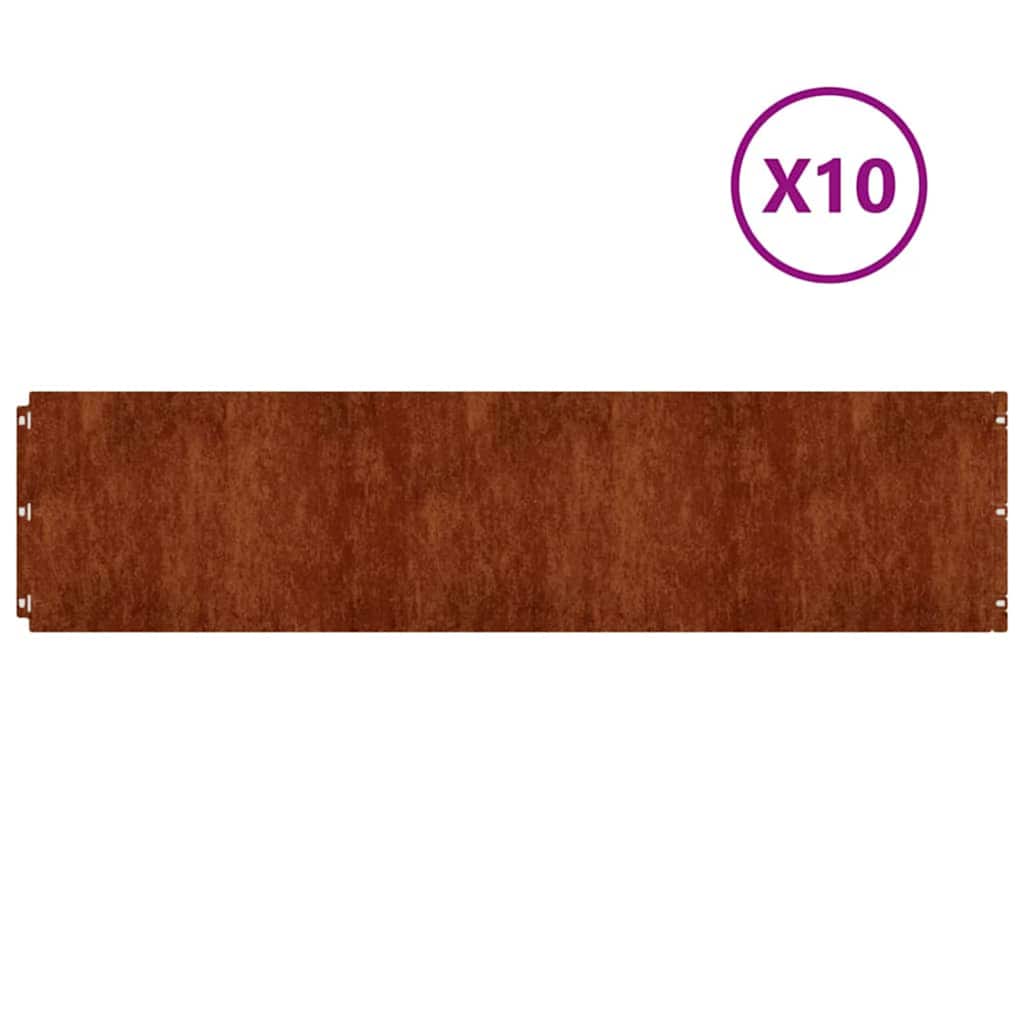 vidaXL Obrzeża trawnikowe, 10 szt., 25x103 cm, giętkie, stal Corten