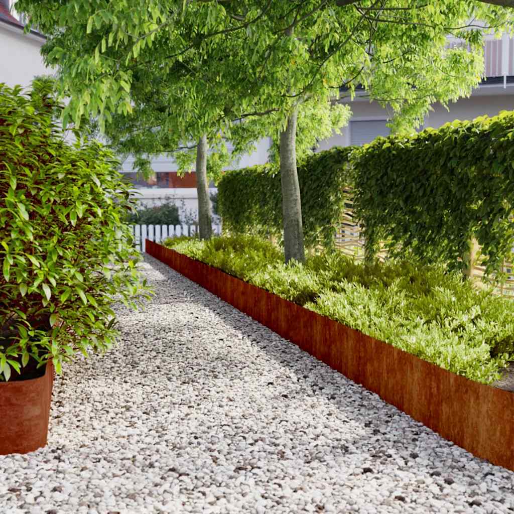 vidaXL Obrzeża trawnikowe, 10 szt., 25x103 cm, giętkie, stal Corten