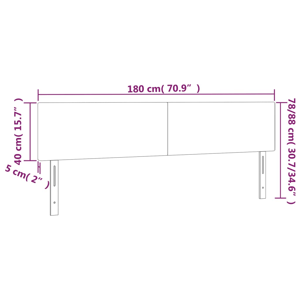 vidaXL Zagłówki, czarne, 180x5x78/88 cm, tkanina