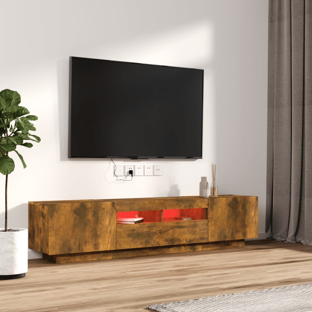 vidaXL Zestaw 2 szafek TV z oświetleniem LED, przydymiony dąb