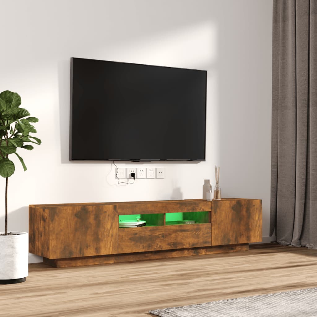 vidaXL Zestaw 2 szafek TV z oświetleniem LED, przydymiony dąb