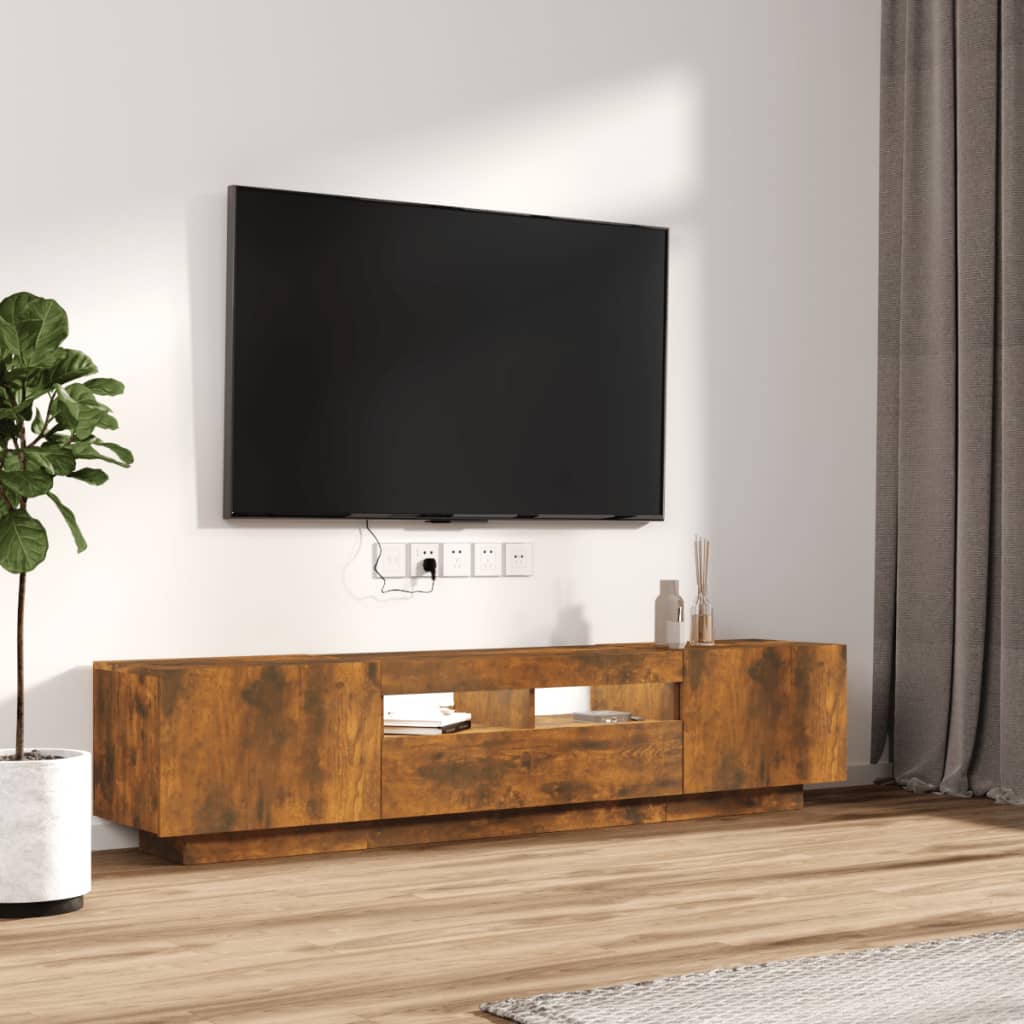 vidaXL Zestaw 2 szafek TV z oświetleniem LED, przydymiony dąb