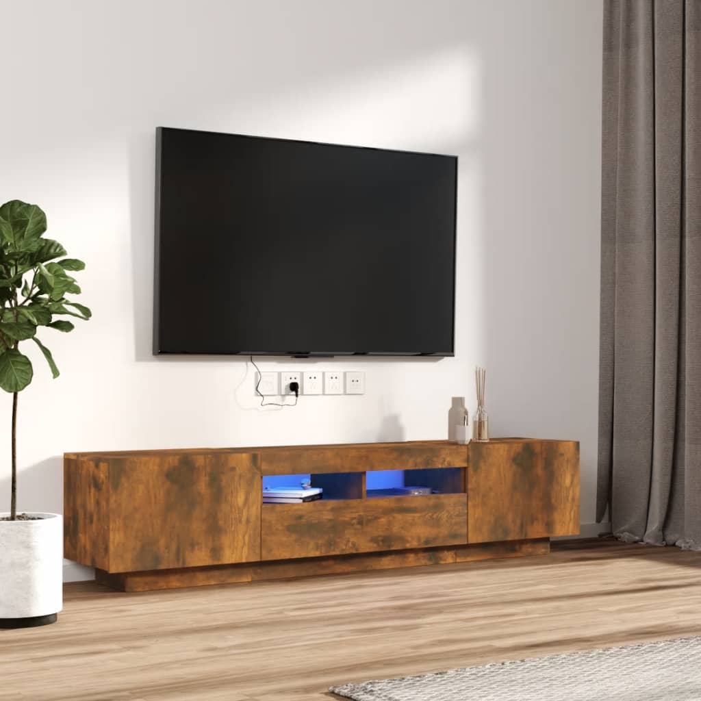 vidaXL Zestaw 2 szafek TV z oświetleniem LED, przydymiony dąb