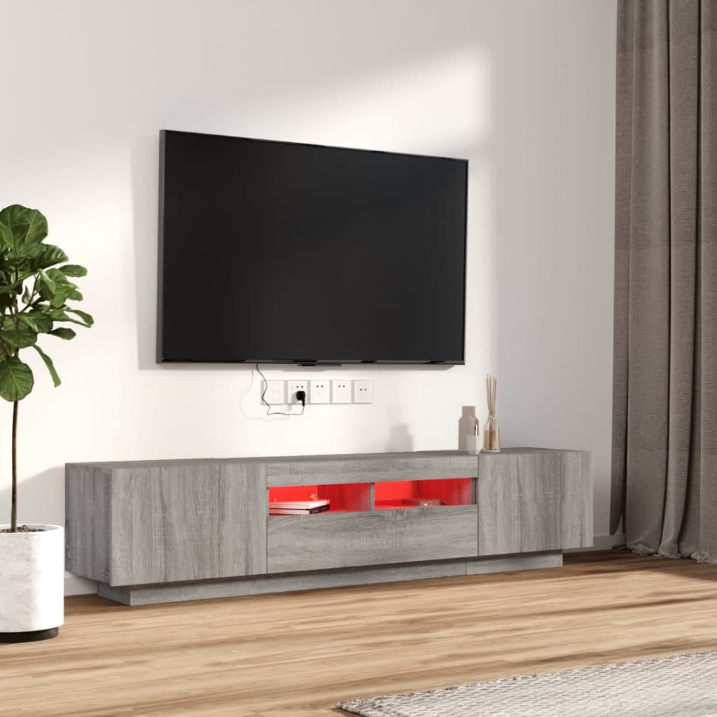 vidaXL Zestaw 2 szafek TV z oświetleniem LED, szary dąb sonoma