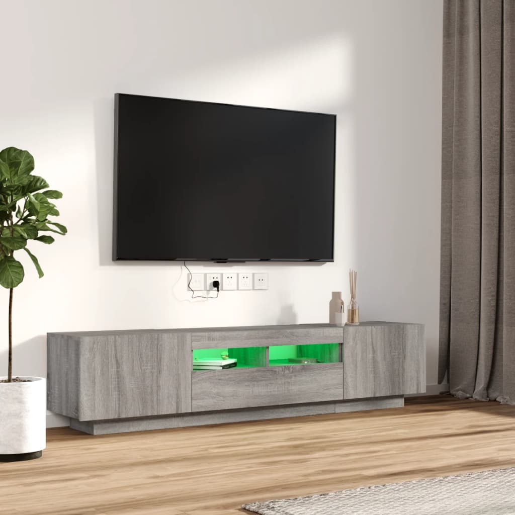 vidaXL Zestaw 2 szafek TV z oświetleniem LED, szary dąb sonoma