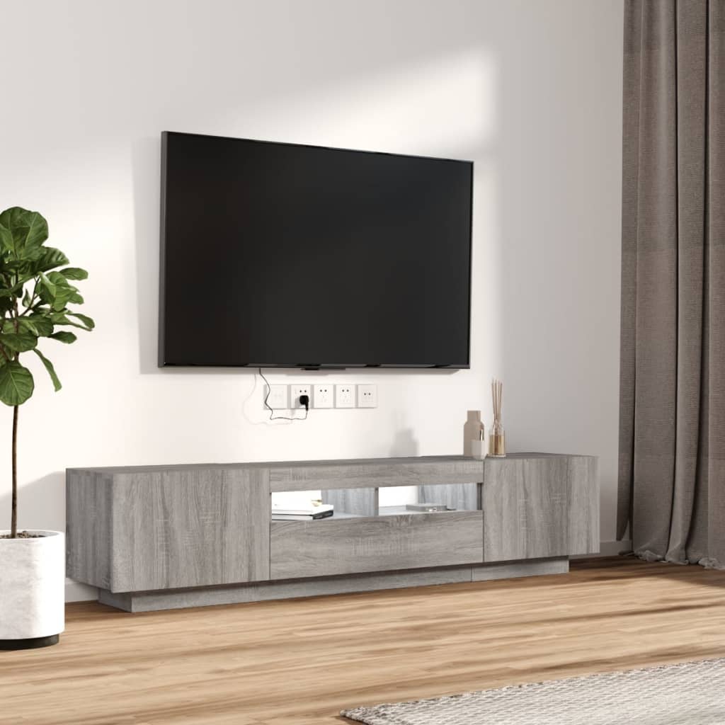 vidaXL Zestaw 2 szafek TV z oświetleniem LED, szary dąb sonoma