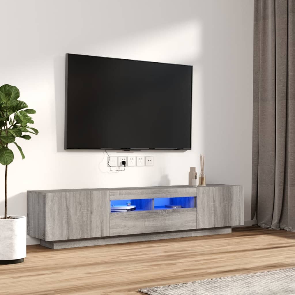 vidaXL Zestaw 2 szafek TV z oświetleniem LED, szary dąb sonoma