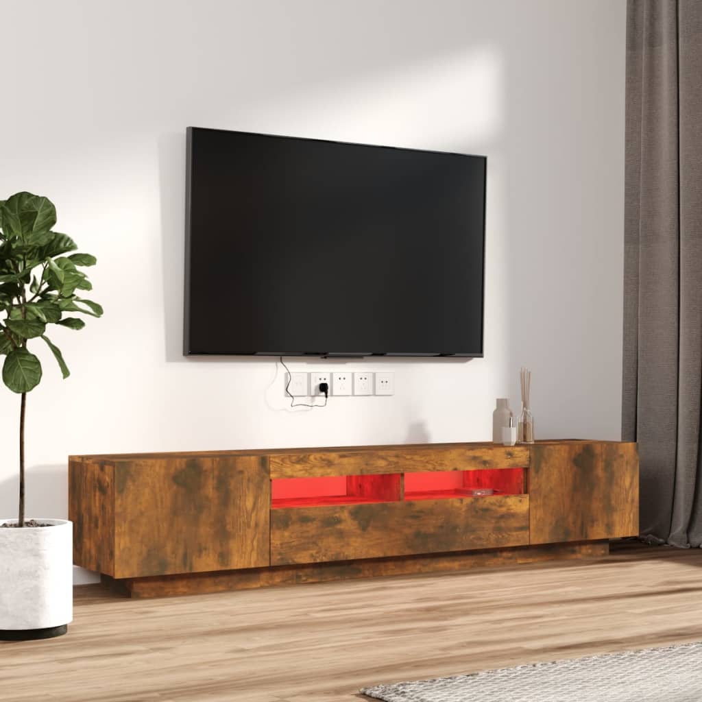 vidaXL Zestaw 2 szafek TV z oświetleniem LED, przydymiony dąb