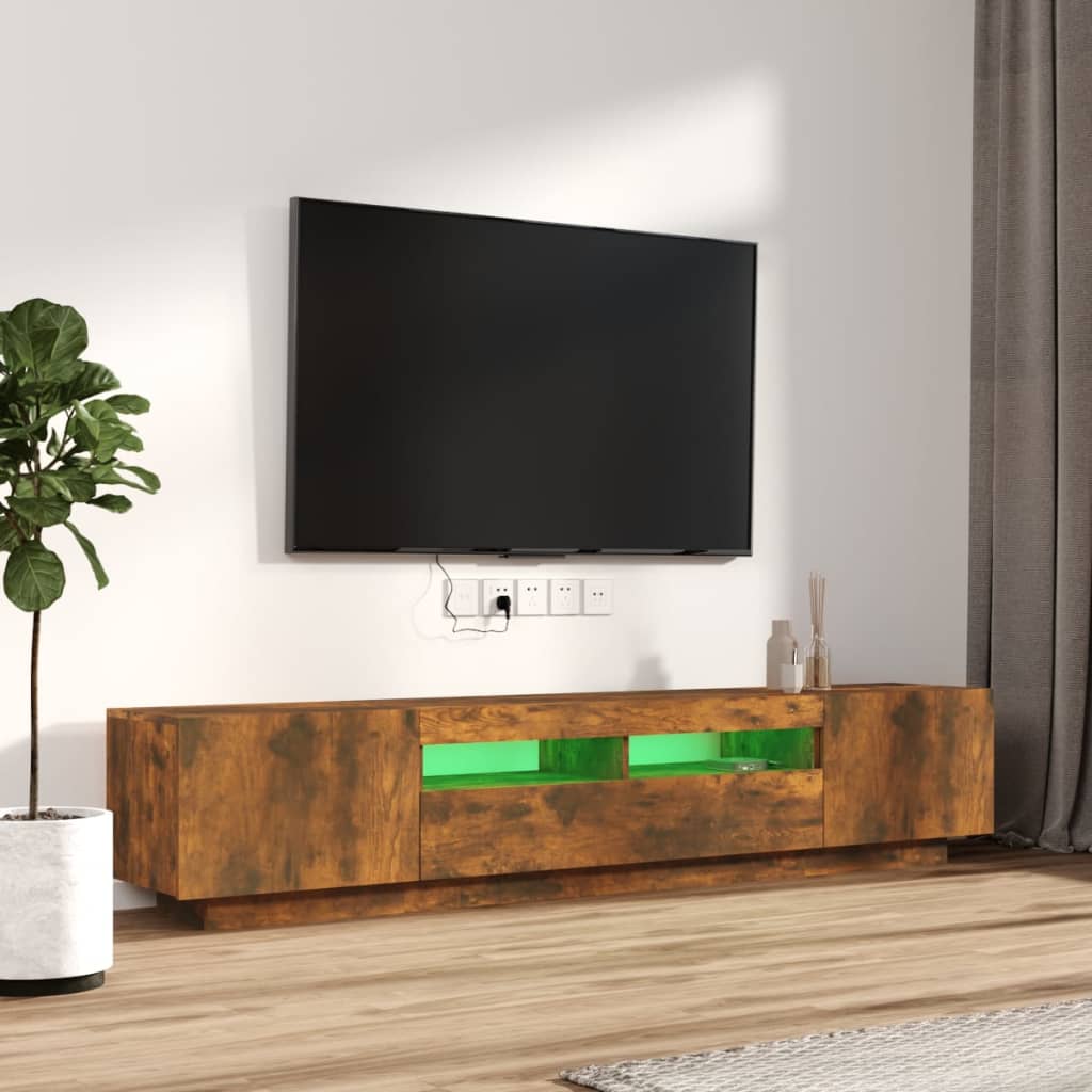 vidaXL Zestaw 2 szafek TV z oświetleniem LED, przydymiony dąb