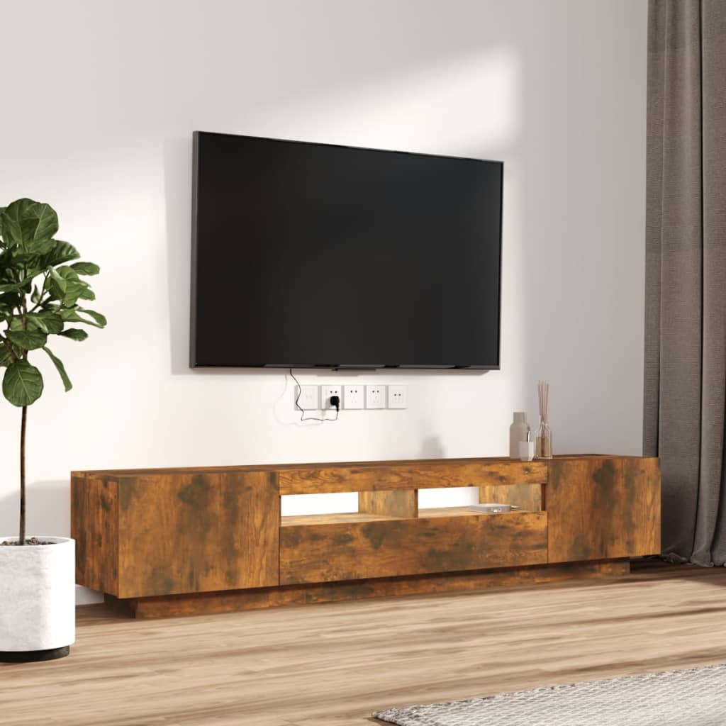 vidaXL Zestaw 2 szafek TV z oświetleniem LED, przydymiony dąb