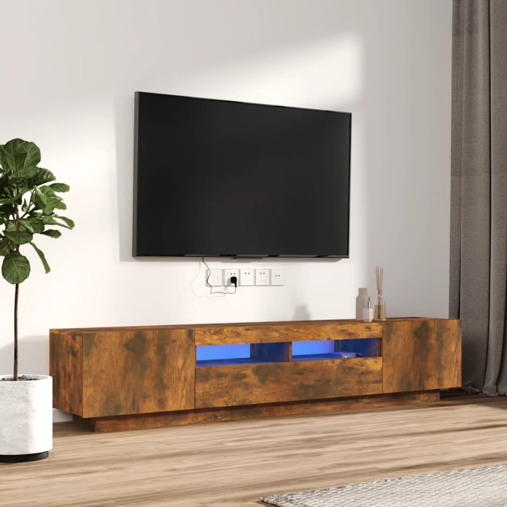 vidaXL Zestaw 2 szafek TV z oświetleniem LED, przydymiony dąb