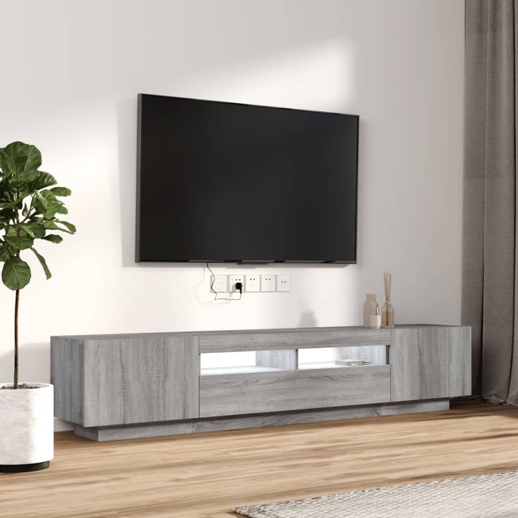 vidaXL Zestaw 2 szafek TV z oświetleniem LED, szary dąb sonoma
