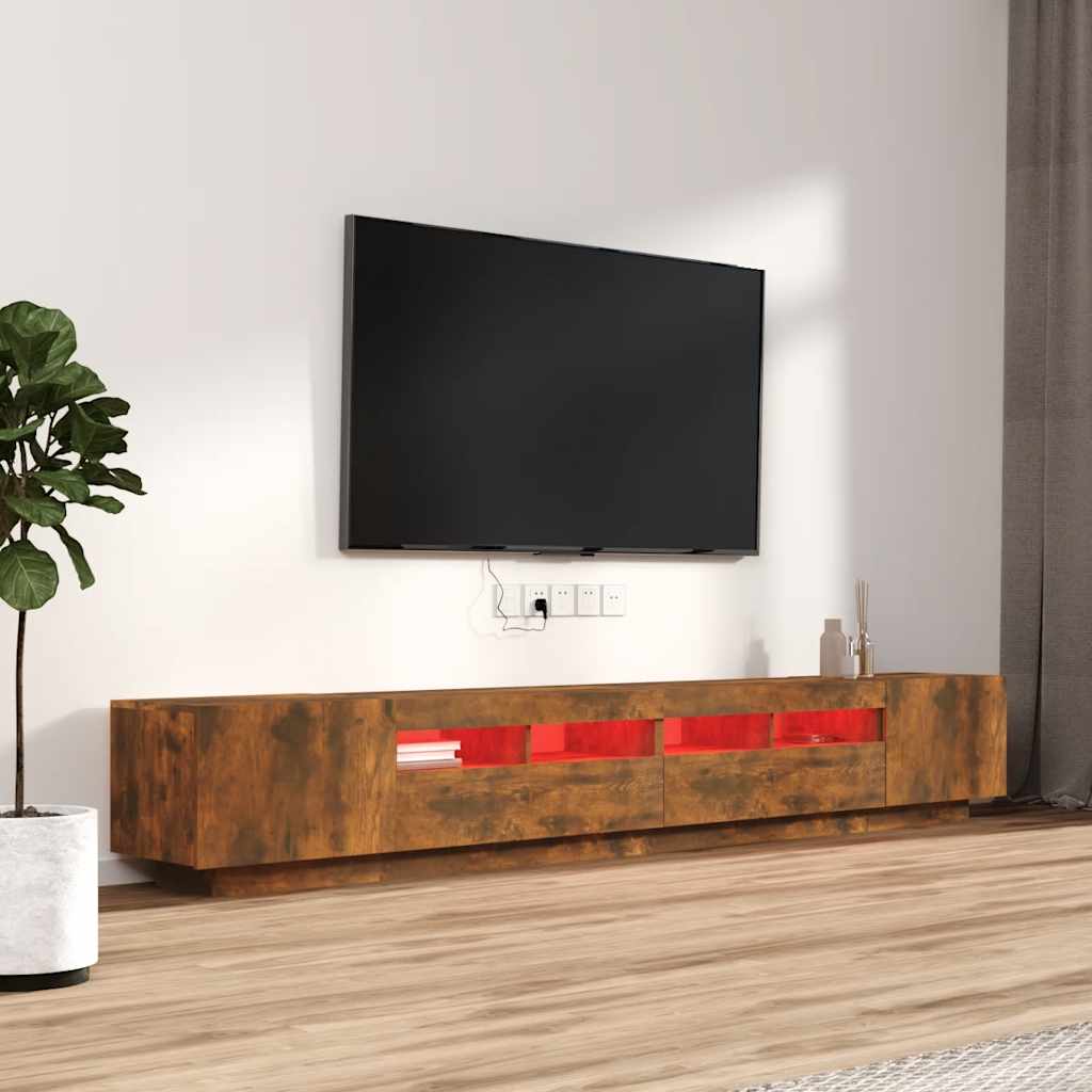 vidaXL Zestaw 3 szafek TV z oświetleniem LED, przydymiony dąb