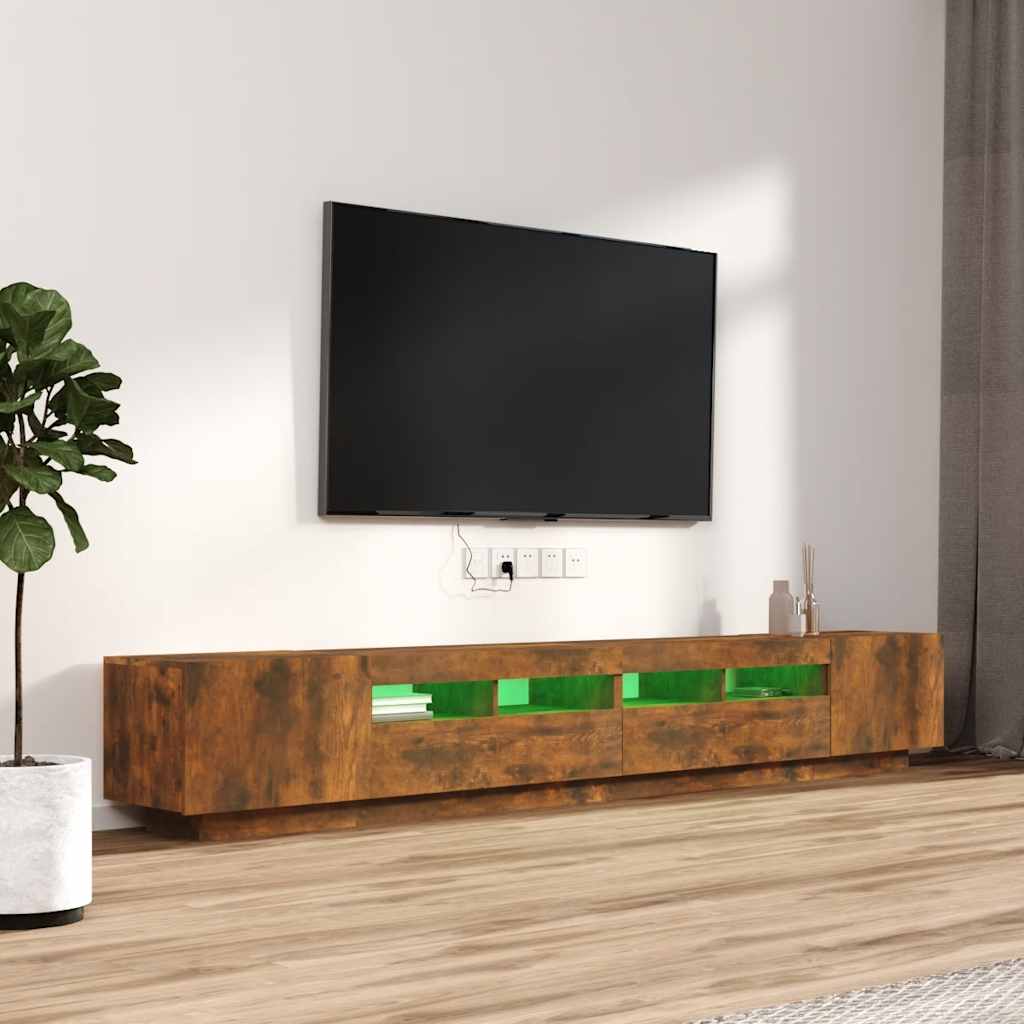 vidaXL Zestaw 3 szafek TV z oświetleniem LED, przydymiony dąb