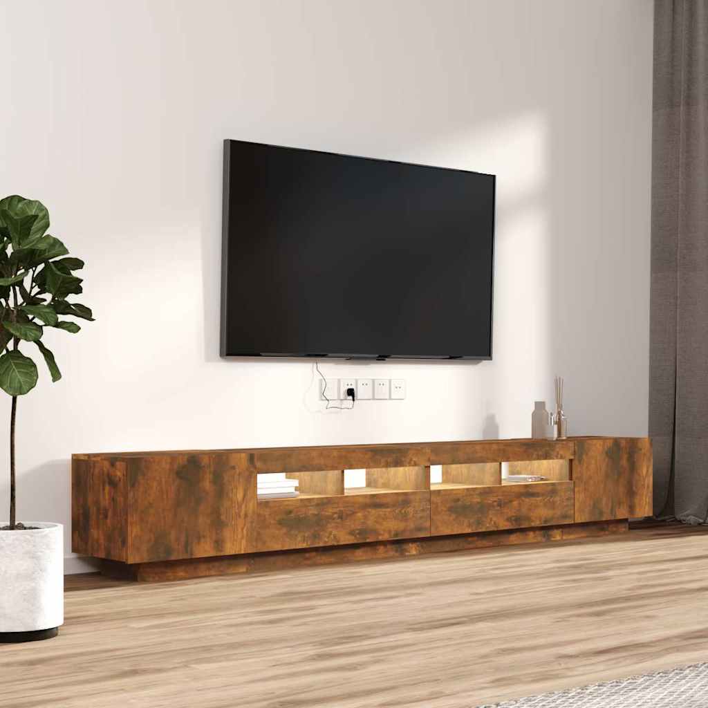 vidaXL Zestaw 3 szafek TV z oświetleniem LED, przydymiony dąb