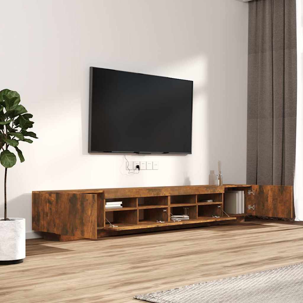 vidaXL Zestaw 3 szafek TV z oświetleniem LED, przydymiony dąb