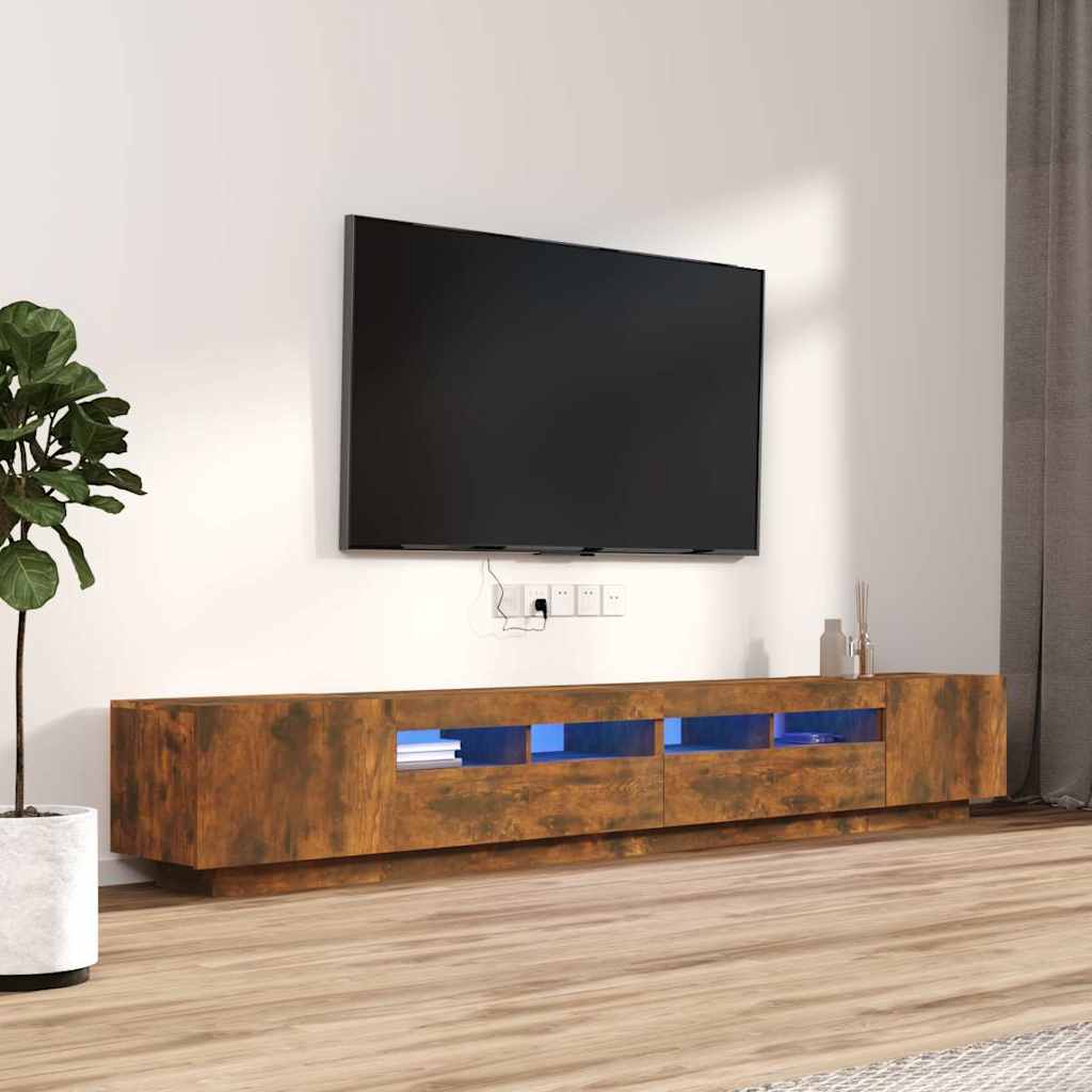 vidaXL Zestaw 3 szafek TV z oświetleniem LED, przydymiony dąb