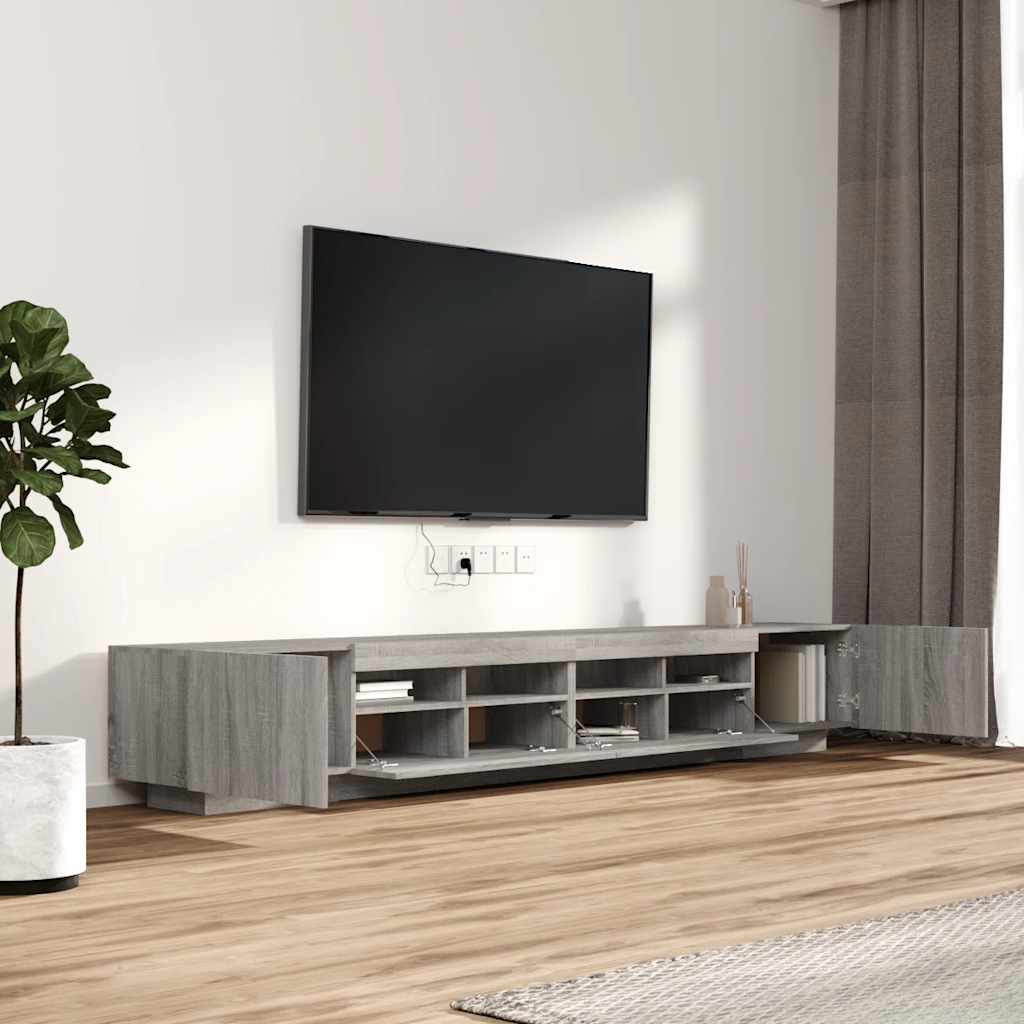 vidaXL Zestaw 3 szafek TV z oświetleniem LED, szary dąb sonoma