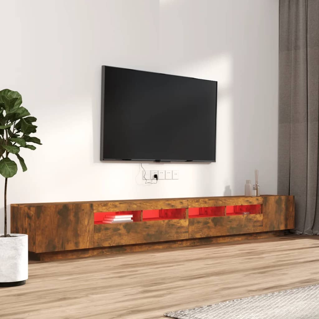vidaXL Zestaw 3 szafek TV z oświetleniem LED, przydymiony dąb