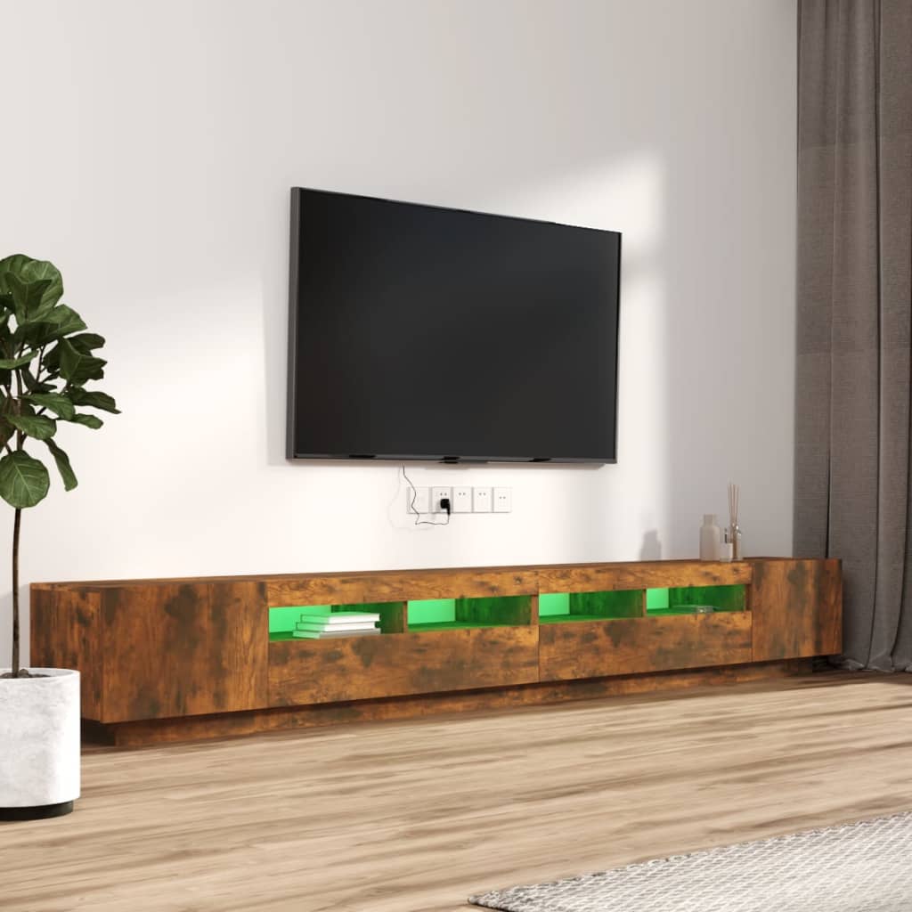 vidaXL Zestaw 3 szafek TV z oświetleniem LED, przydymiony dąb