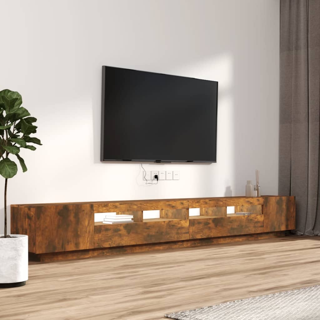 vidaXL Zestaw 3 szafek TV z oświetleniem LED, przydymiony dąb