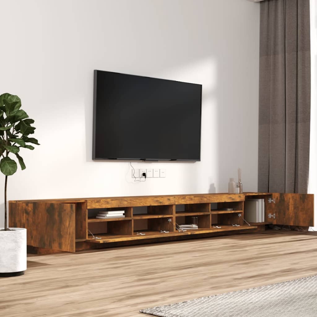 vidaXL Zestaw 3 szafek TV z oświetleniem LED, przydymiony dąb