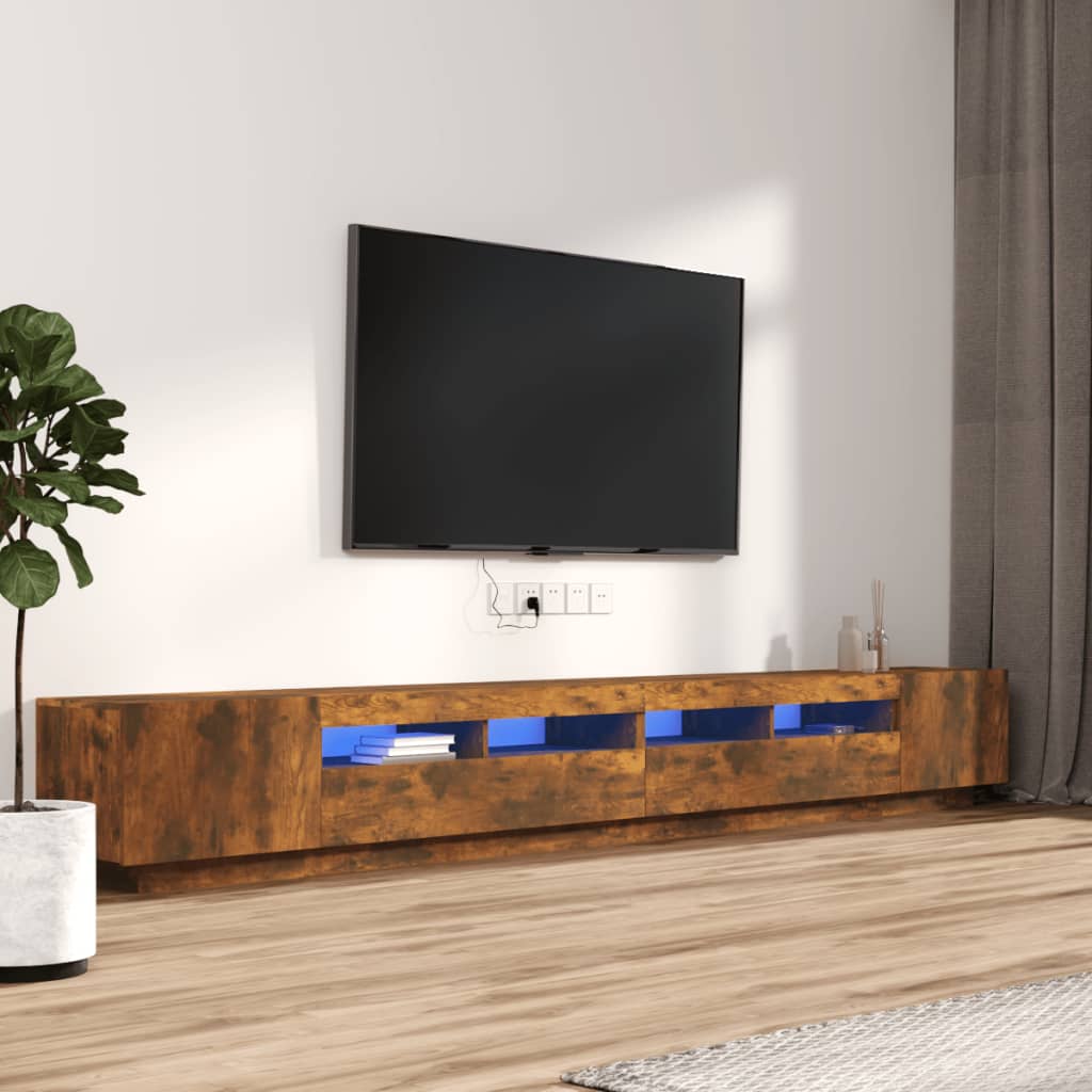 vidaXL Zestaw 3 szafek TV z oświetleniem LED, przydymiony dąb
