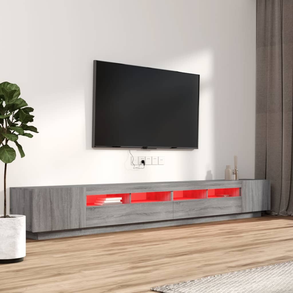 vidaXL Zestaw 3 szafek TV z oświetleniem LED, szary dąb sonoma