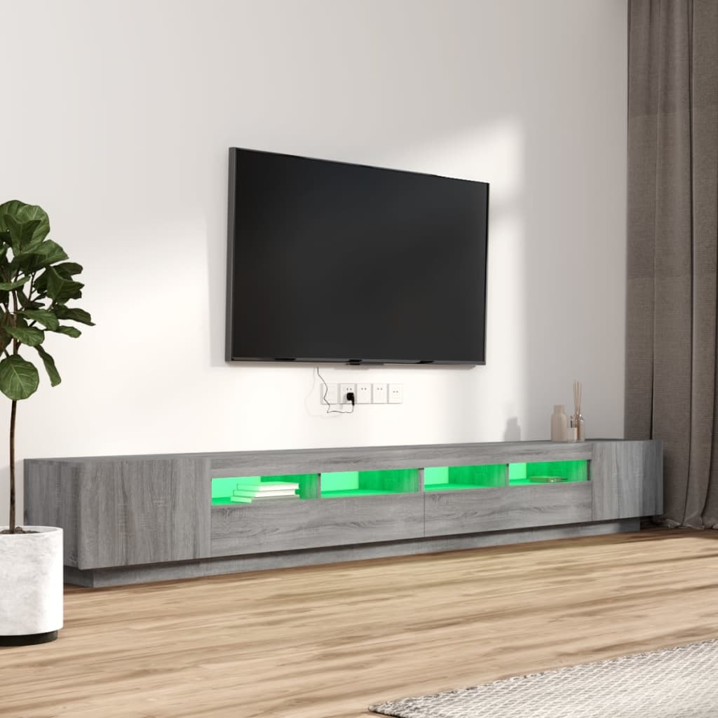 vidaXL Zestaw 3 szafek TV z oświetleniem LED, szary dąb sonoma