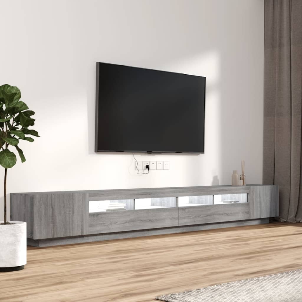 vidaXL Zestaw 3 szafek TV z oświetleniem LED, szary dąb sonoma