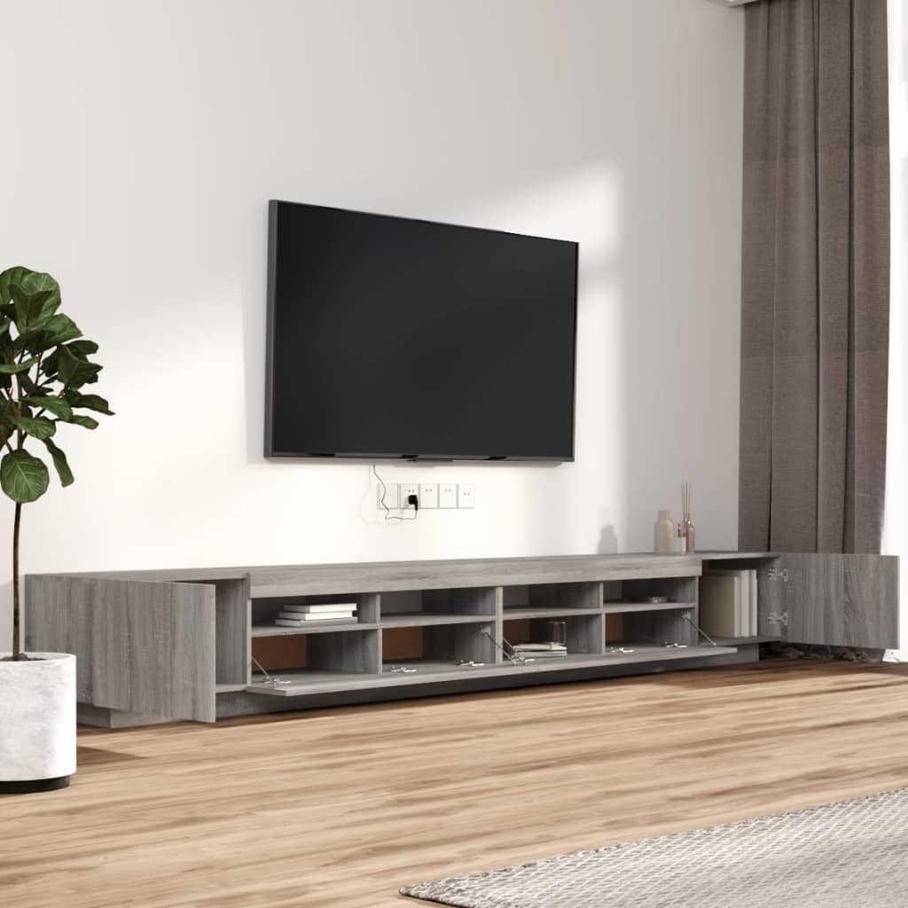 vidaXL Zestaw 3 szafek TV z oświetleniem LED, szary dąb sonoma