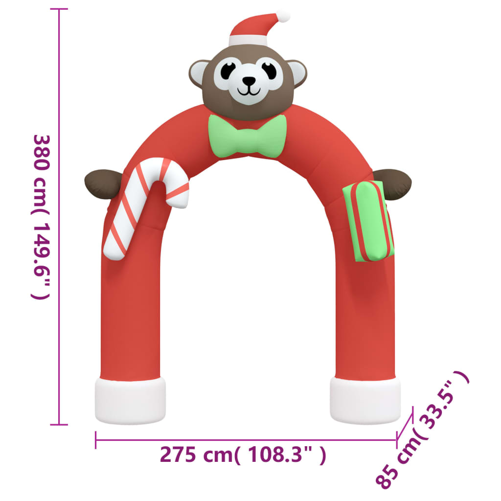vidaXL Nadmuchiwany łuk świąteczny z LED, 380 cm