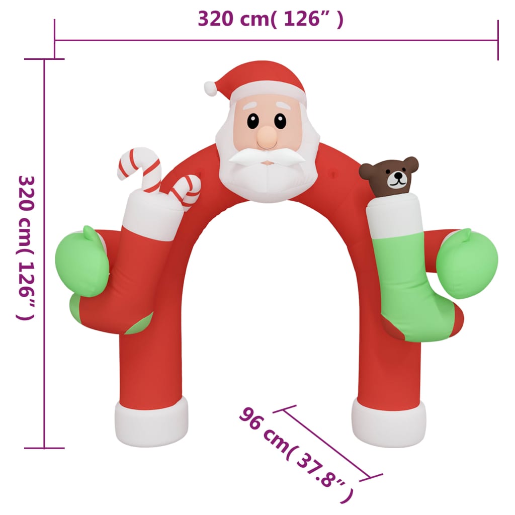 vidaXL Nadmuchiwany łuk świąteczny z LED, 320 cm