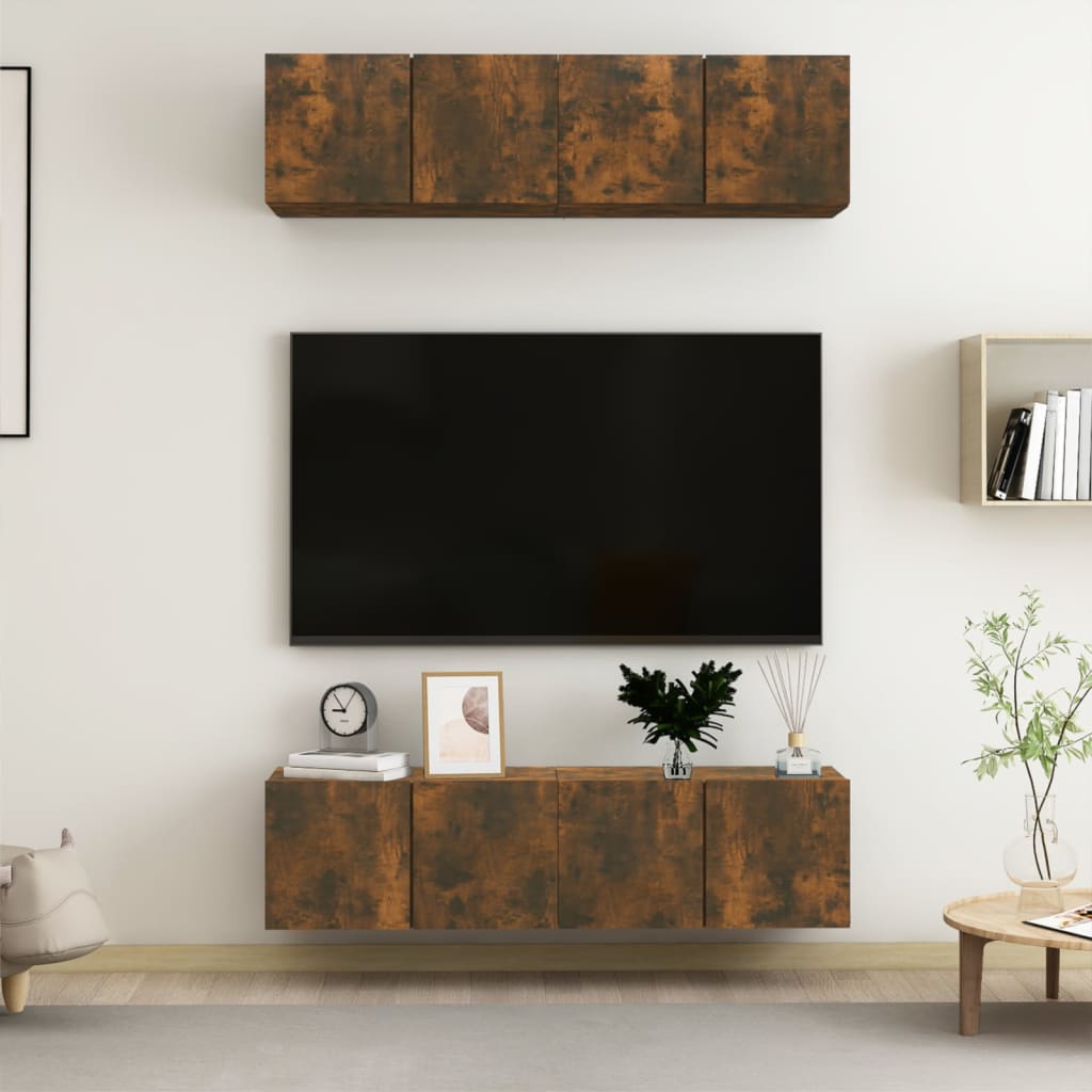 vidaXL Ścienne szafki TV, 4 szt., przydymiony dąb, 60x30x30 cm