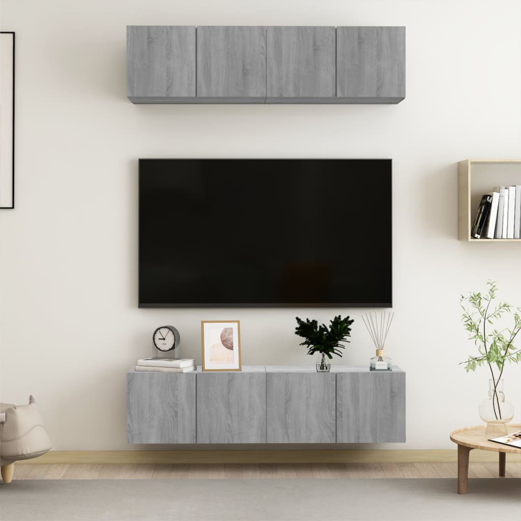 vidaXL Ścienne szafki TV, 4 szt., szary dąb sonoma, 60x30x30 cm